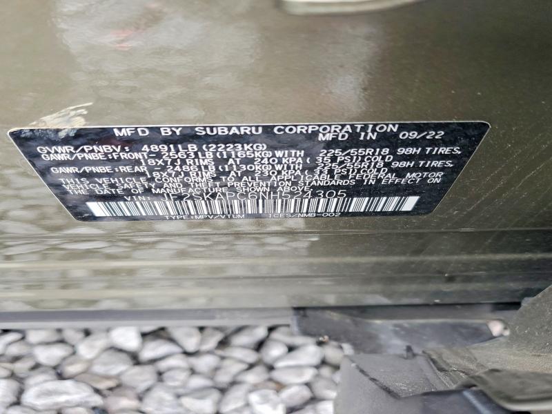 2022 Subaru Forester მანქანა იყიდება აუქციონზე, vin: JF2SKAPC6NH524305, აუქციონის ნომერი: 52588016