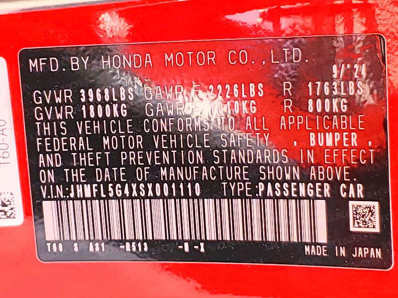 2025 Honda Civic მანქანა იყიდება აუქციონზე, vin: JHMFL5G4XSX001110, აუქციონის ნომერი: 53241576