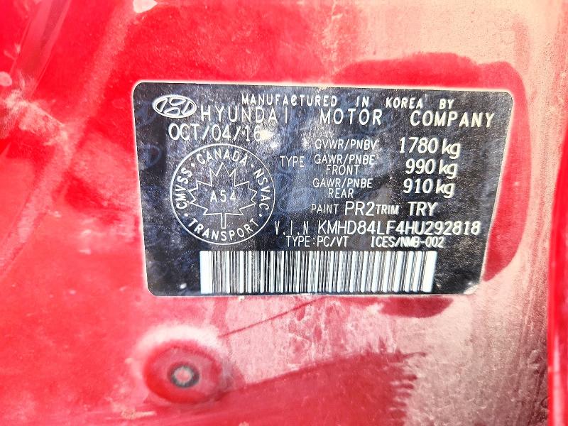 2017 Hyundai Elantra მანქანა იყიდება აუქციონზე, vin: KMHD84LF4HU292818, აუქციონის ნომერი: 52918146