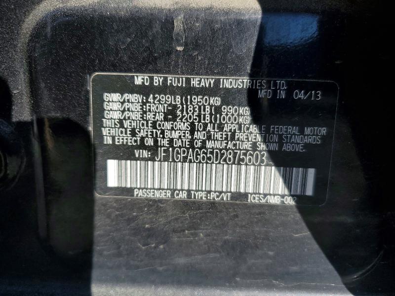 2013 Subaru Impreza მანქანა იყიდება აუქციონზე, vin: JF1GPAG65D2875603, აუქციონის ნომერი: 53231466