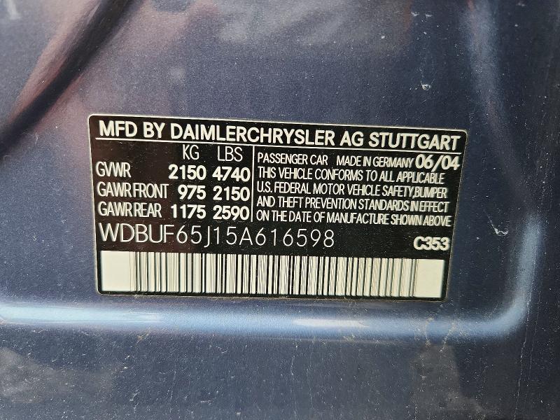 Aukcja sprzedaży 2005 Mercedes-benz E, vin: WDBUF65J15A616598, numer aukcji: 52338486