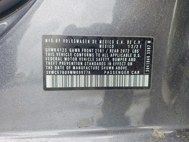 2021 Volkswagen Jetta მანქანა იყიდება აუქციონზე, vin: 3VWC57BU9MM099778, აუქციონის ნომერი: 52027106