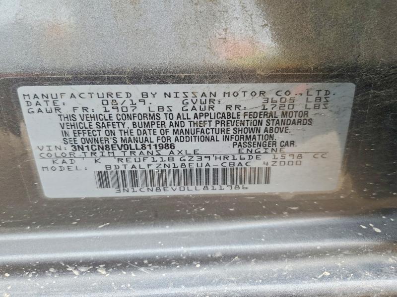 54773416 :رقم المزاد ، 3N1CN8EV0LL811986 vin ، 2020 Nissan Versa مزاد بيع