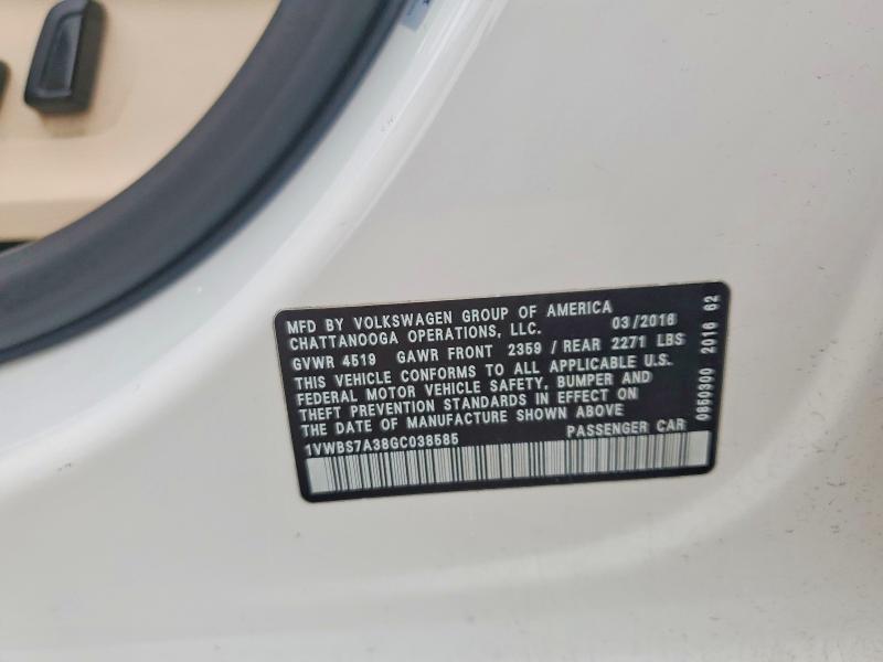 Aukcja sprzedaży 2016 Volkswagen Passat, vin: 1VWBS7A38GC038585, numer aukcji: 53828756