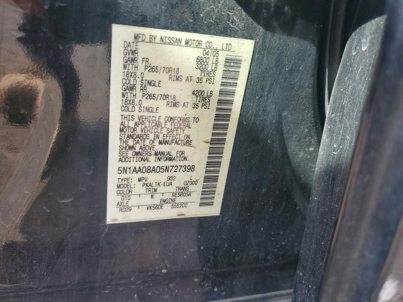 Продажа на аукционе авто 2005 Nissan Armada Le, vin: 5N1AA08A05N727398, номер лота: 51000896