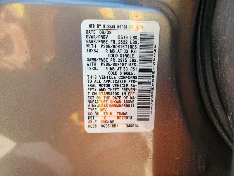 Продаж на аукціоні авто 2010 Infiniti Fx35, vin: JN8AS1MWXAM850011, номер лоту: 53411716