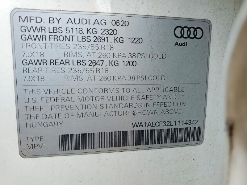 Aukcja sprzedaży 2020 Audi Q3, vin: WA1AECF32L1114342, numer aukcji: 53013656