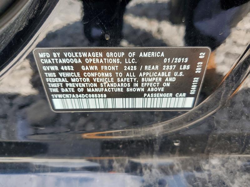 Aukcja sprzedaży 2013 Volkswagen Passat, vin: 1VWCN7A34DC085359, numer aukcji: 52916956