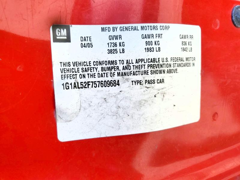 Продажа на аукционе авто 2005 Chevrolet Cobalt, vin: 1G1AL52F757609684, номер лота: 53014316