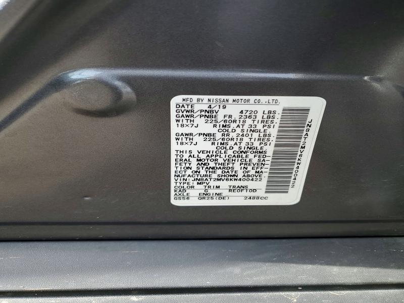 Aukcja sprzedaży 2019 Nissan Rogue, vin: JN8AT2MV6KW400422, numer aukcji: 55584726
