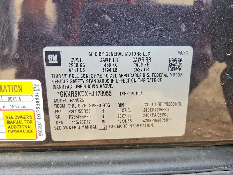 Aukcja sprzedaży 2017 Gmc Acadia Limited, vin: 1GKKRSKDXHJ178955, numer aukcji: 52721176