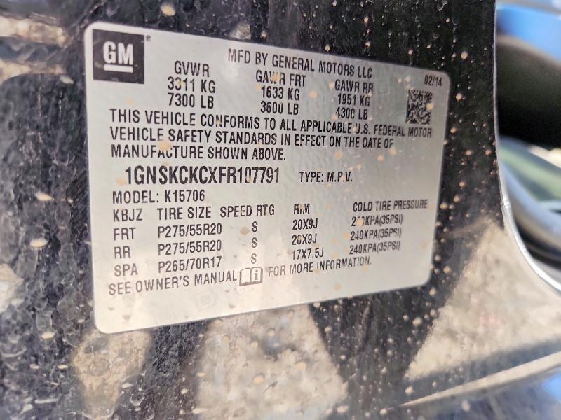 Aukcja sprzedaży 2015 Chevrolet Tahoe, vin: 1GNSKCKCXFR107791, numer aukcji: 53990576