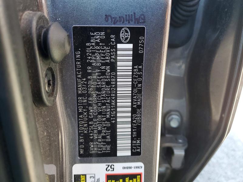 2024 Toyota Camry მანქანა იყიდება აუქციონზე, vin: 4T1G11AK4RU248870, აუქციონის ნომერი: 52363496