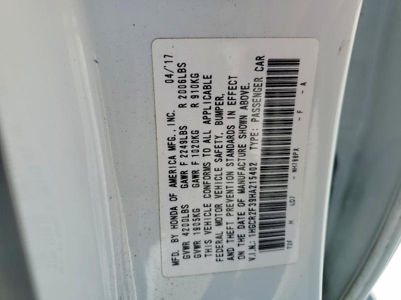 Aukcja sprzedaży 2017 Honda Accord, vin: 1HGCR2F39HA215402, numer aukcji: 53189866