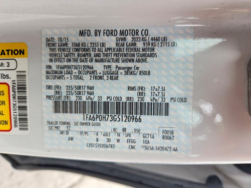 Aukcja sprzedaży 2016 Ford Fusion, vin: 1FA6P0H73G5120966, numer aukcji: 53816376