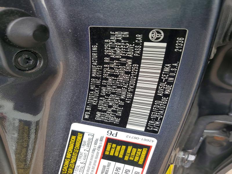 53837046 :رقم المزاد ، 4T1BF1FK3DU212259 vin ، 2013 Toyota Camry مزاد بيع