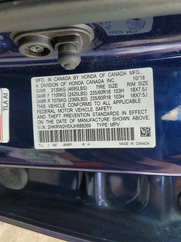 Продажа на аукционе авто 2018 Honda Cr-v, vin: 2HKRW2H5XJH688269, номер лота: 52686016