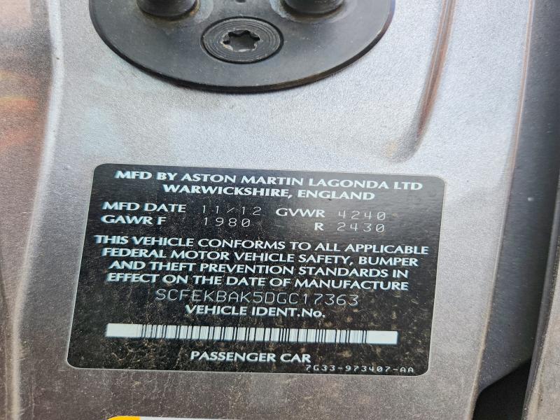 Продажа на аукционе авто 2013 Aston Martin V8, vin: SCFEKBAK5DGC17363, номер лота: 54614286