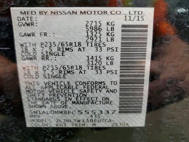 54813676 :رقم المزاد ، 5N1AL0MM8FC555337 vin ، 2015 Infiniti Qx60 مزاد بيع