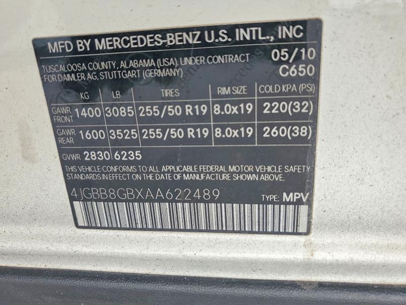 Aukcja sprzedaży 2010 Mercedes-benz Ml, vin: 4JGBB8GBXAA622489, numer aukcji: 53357126