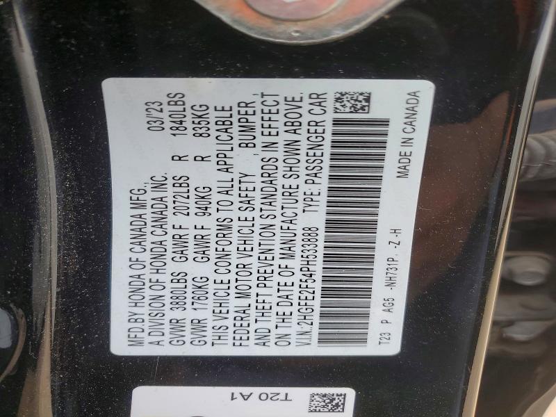 Aukcja sprzedaży 2023 Honda Civic, vin: 2HGFE2F54PH533888, numer aukcji: 52569746