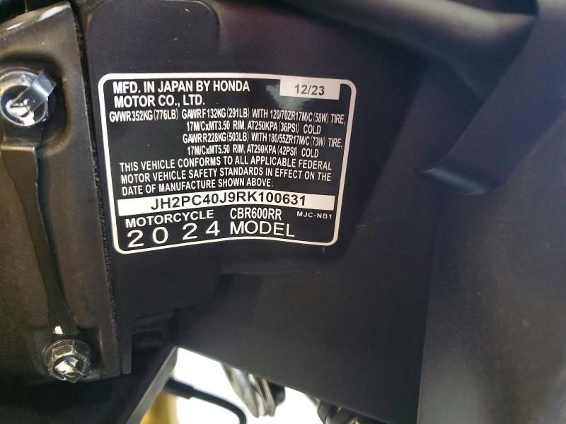 Продаж на аукціоні авто 2024 Honda Cbr600, vin: JH2PC40J9RK100631, номер лоту: 53909996