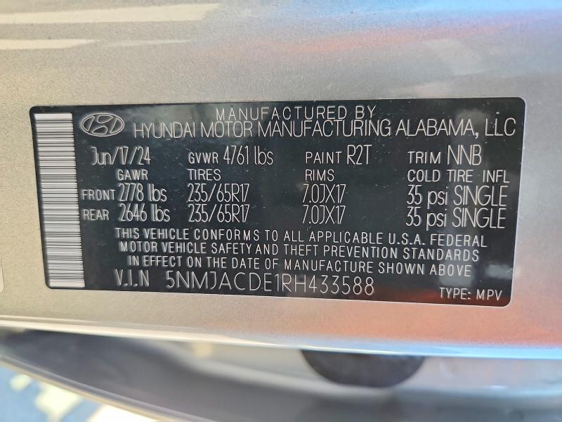 Продажа на аукционе авто 2024 Hyundai Tucson, vin: 5NMJACDE1RH433588, номер лота: 53036546