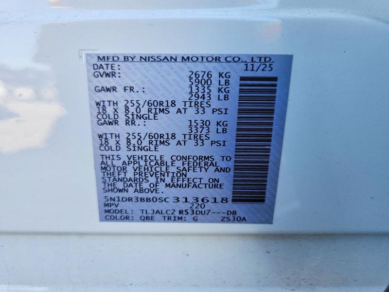 52935666 :رقم المزاد ، 5N1DR3BB0SC313618 vin ، 2025 Nissan Pathfinder مزاد بيع