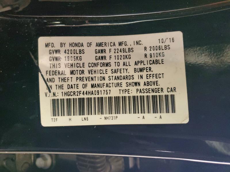 Продажа на аукционе авто 2017 Honda Accord, vin: 1HGCR2F44HA091757, номер лота: 53106496