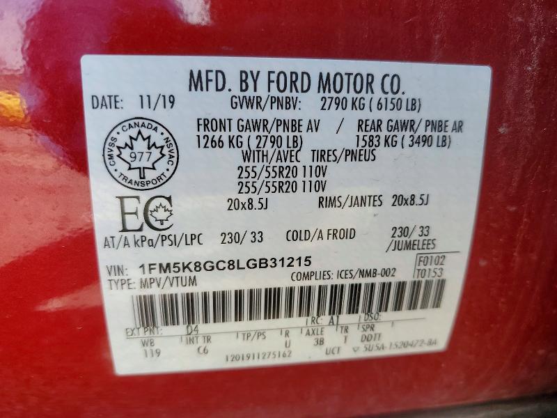 Aukcja sprzedaży 2020 Ford Explorer, vin: 1FM5K8GC8LGB31215, numer aukcji: 53719236