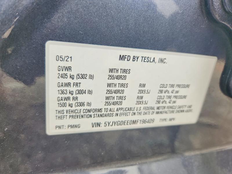 Aukcja sprzedaży 2021 Tesla Model Y, vin: 5YJYGDEE0MF196409, numer aukcji: 54072456