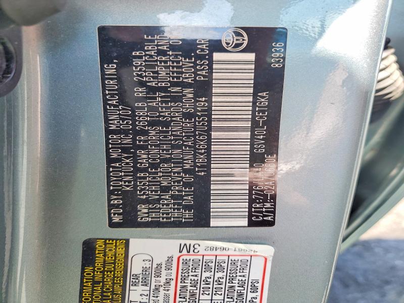 54181306 :رقم المزاد ، 4T1BK46K67U551194 vin ، 2007 Toyota Camry مزاد بيع