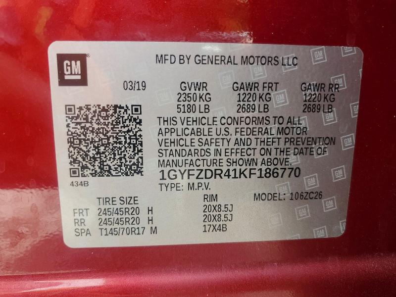 52418806 :رقم المزاد ، 1GYFZDR41KF186770 vin ، 2019 Cadillac Xt4 مزاد بيع