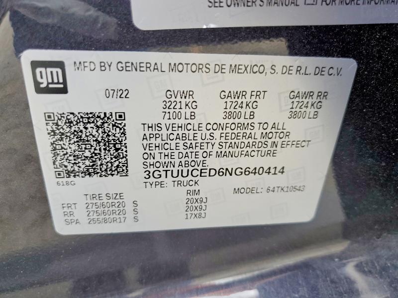 Продажа на аукционе авто 2022 Gmc Sierra, vin: 3GTUUCED6NG640414, номер лота: 54421526