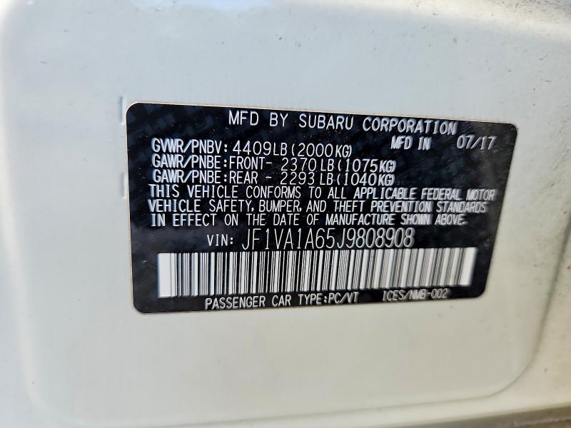 Продаж на аукціоні авто 2018 Subaru Wrx, vin: JF1VA1A65J9808908, номер лоту: 54797626
