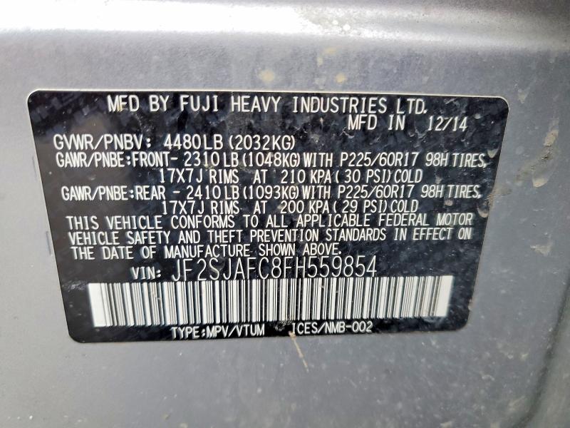 Продажа на аукционе авто 2015 Subaru Forester, vin: JF2SJAFC8FH559854, номер лота: 52317706