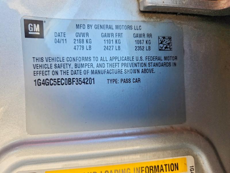 Продаж на аукціоні авто 2011 Buick Lacrosse, vin: 1G4GC5EC0BF354201, номер лоту: 53162776