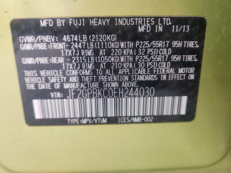 52728216 :رقم المزاد ، JF2GPBKC0EH244030 vin ، 2014 Subaru Xv Crosstrek مزاد بيع