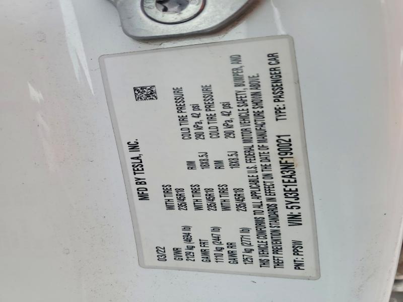 Продажа на аукционе авто 2022 Tesla Model 3, vin: 5YJ3E1EA3NF190021, номер лота: 51490026