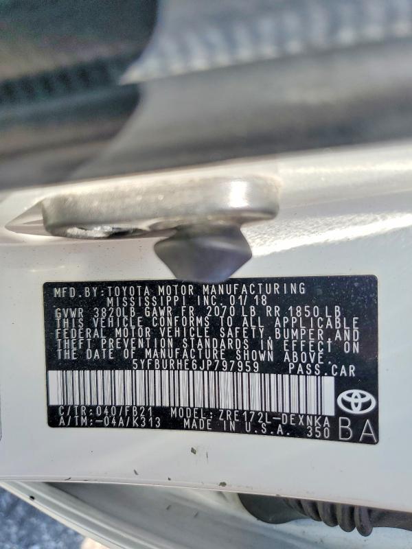 54492486 :رقم المزاد ، 5YFBURHE6JP797959 vin ، 2018 Toyota Corolla مزاد بيع