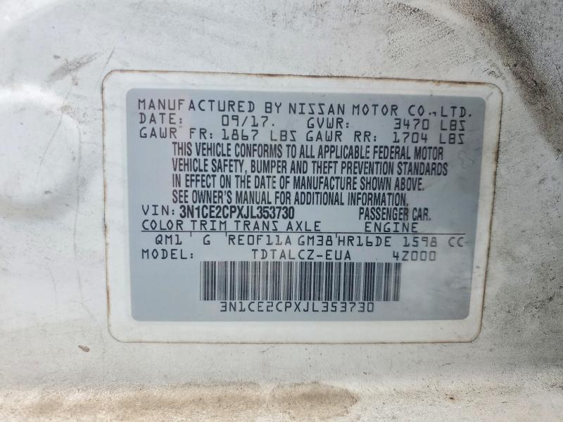 2018 Nissan Versa Note მანქანა იყიდება აუქციონზე, vin: 3N1CE2CPXJL353730, აუქციონის ნომერი: 55613586