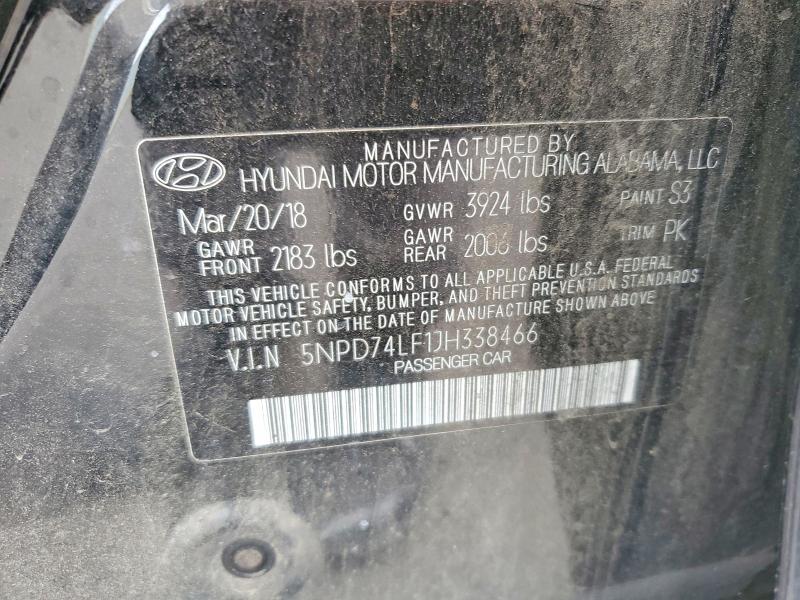 55364186 :رقم المزاد ، 5NPD74LF1JH338466 vin ، 2018 Hyundai Elantra مزاد بيع