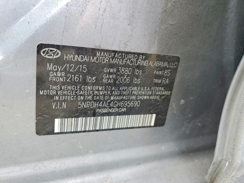 52371886 :رقم المزاد ، 5NPDH4AE4GH695690 vin ، 2016 Hyundai Elantra مزاد بيع