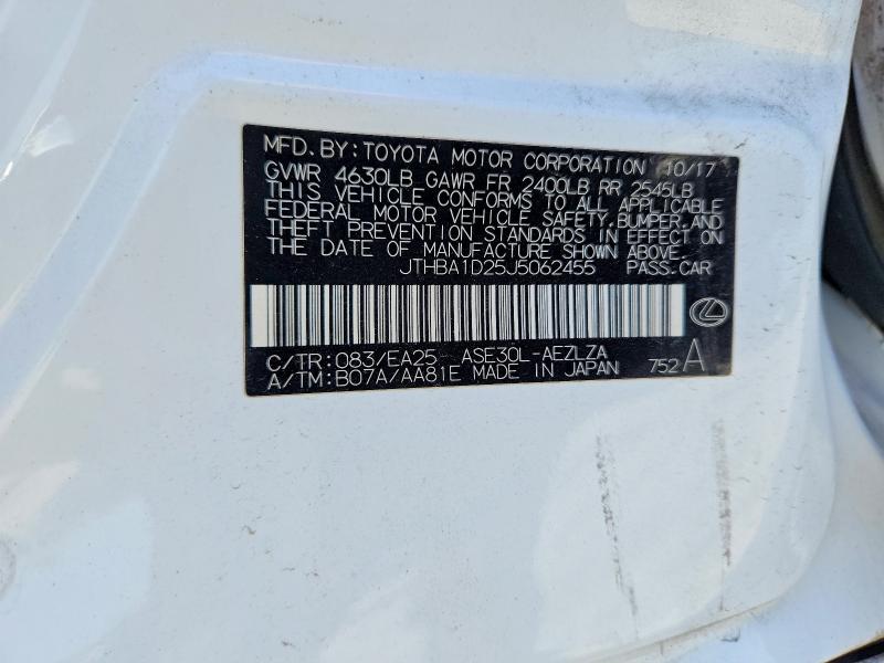 51640536 :رقم المزاد ، JTHBA1D25J5062455 vin ، 2018 Lexus Is مزاد بيع