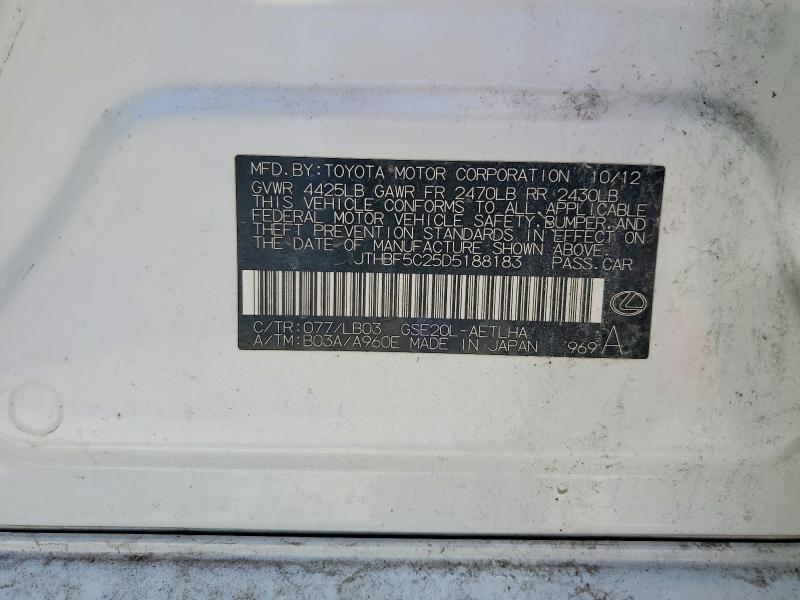 Продаж на аукціоні авто 2013 Lexus Is, vin: JTHBF5C25D5188183, номер лоту: 53207126