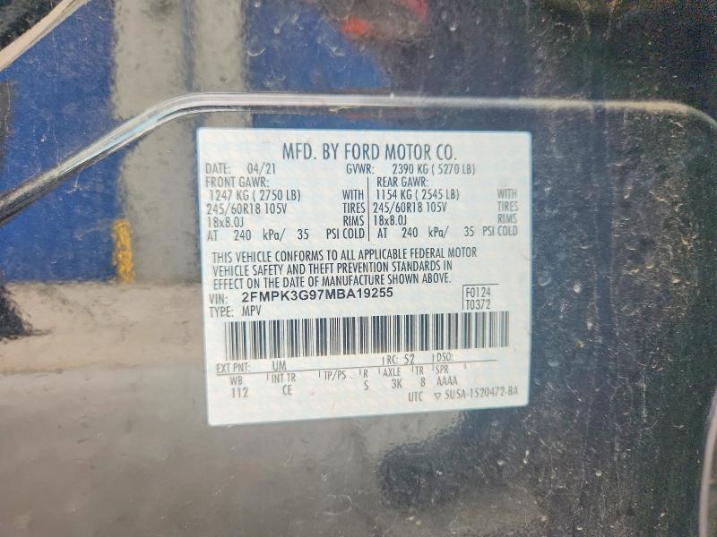 2021 Ford Edge მანქანა იყიდება აუქციონზე, vin: 2FMPK3G97MBA19255, აუქციონის ნომერი: 55137546