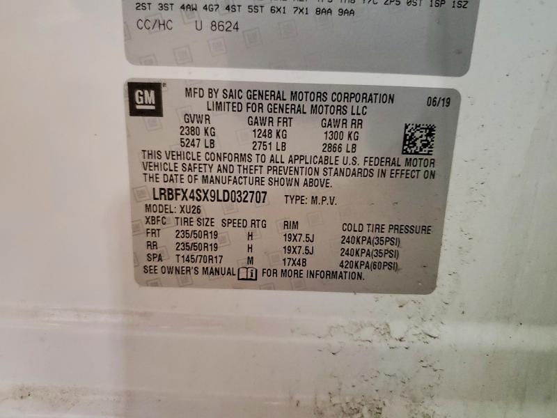 Auction sale of the 2020 Buick Envision, vin: LRBFX4SX9LD032707, lot number: 54238786