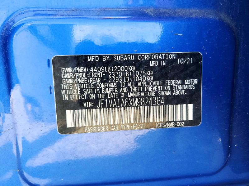 Aukcja sprzedaży 2021 Subaru Wrx, vin: JF1VA1A6XM9824364, numer aukcji: 53629786