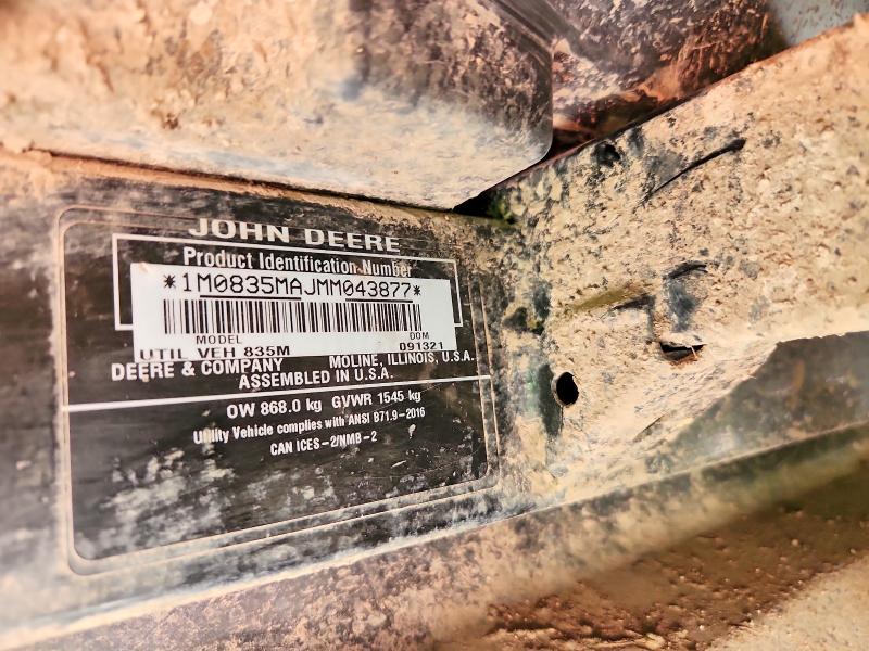 53280786 :رقم المزاد ، 1M0835MAJMM043877 vin ، 2021 John Deere Xuv835m مزاد بيع