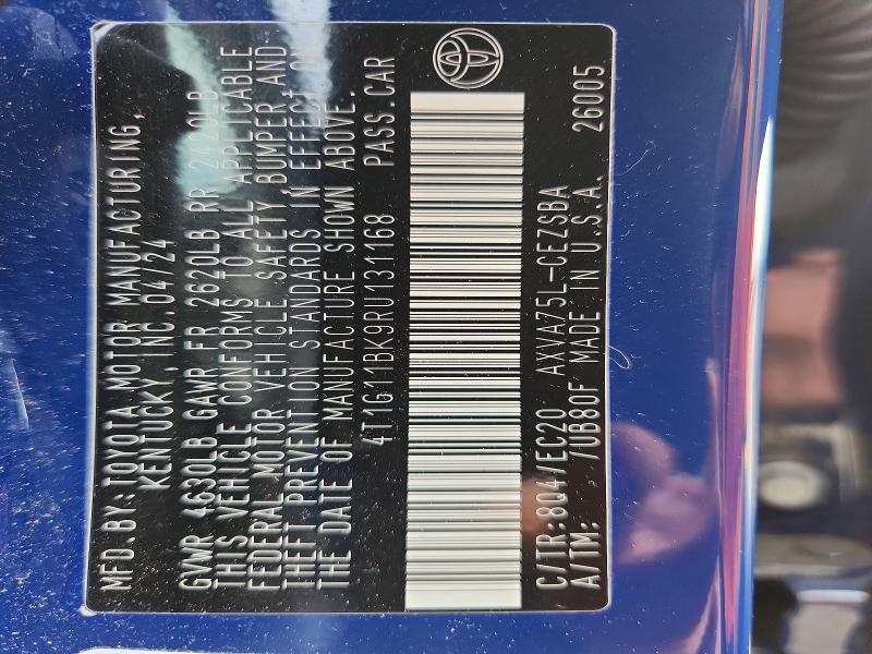 2024 Toyota Camry მანქანა იყიდება აუქციონზე, vin: 4T1G11BK9RU131168, აუქციონის ნომერი: 52765356